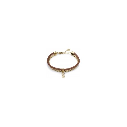 Pulsera acero ip dorado y piel cz sra  15143P09011