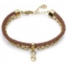 Pulsera acero ip dorado y piel cz sra  15143P09011