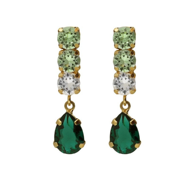 Pendientes largos  lagrima cristal verde plata chapada oro A5000-20DT