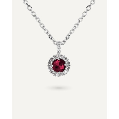 Collar T-Adoro Briliant Cut piedra rojo rubí  plata BCO33