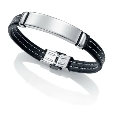Pulsera acero y piel negra 6371P09010