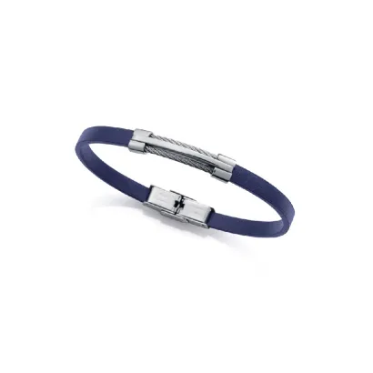 Pulsera acero y piel azul 75402P01013