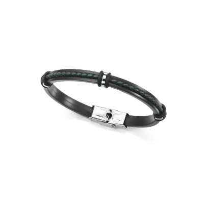Pulsera silicona y piel negra 14128P0101
