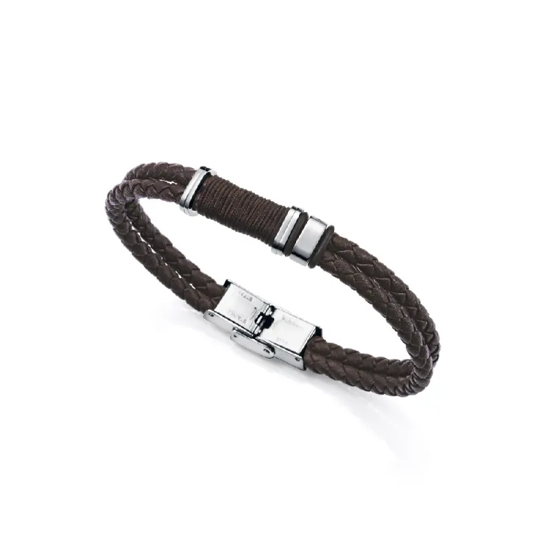 Pulsera acero y piel cordón 14129P01011 Pulsera acero y piel cordón 14129P01011