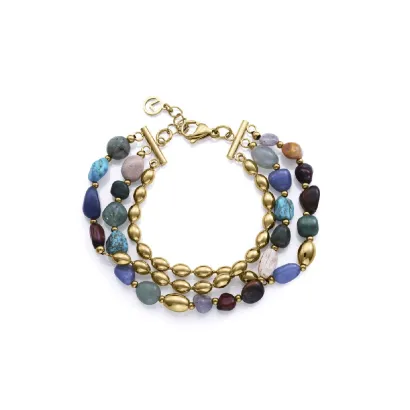 Pulsera acero ip dorado y piedras 14276P