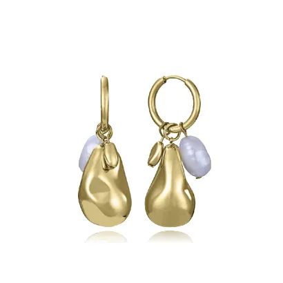 Pendientes acero ip dorado perla 14284E0