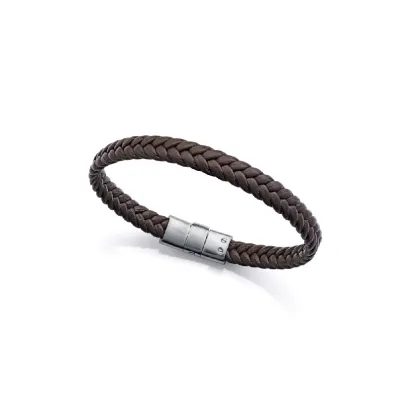 Pulsera acero trenzada piel 14299P01011