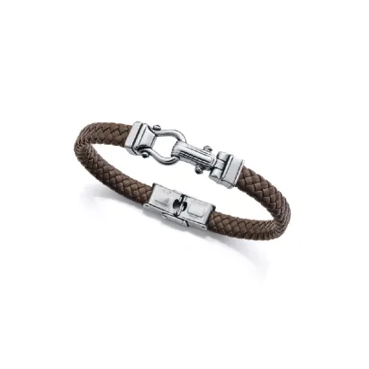Pulsera acero y piel marron 14300P01011