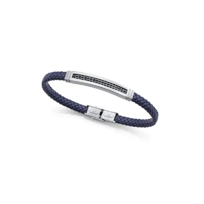 Pulsera acero y piel azul 15179P01013