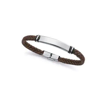 Pulsera acero y piel marron 15180P01011
