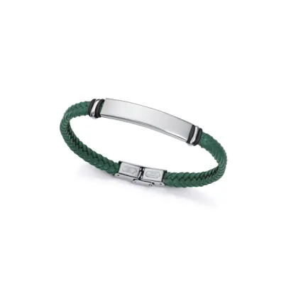 Pulsera acero y piel verde 15180P01016