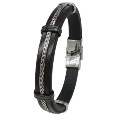 Pulsera Ivoire de acero y piel C30302651