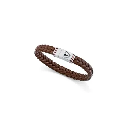 Pulsera acero y piel marron 14330P01011