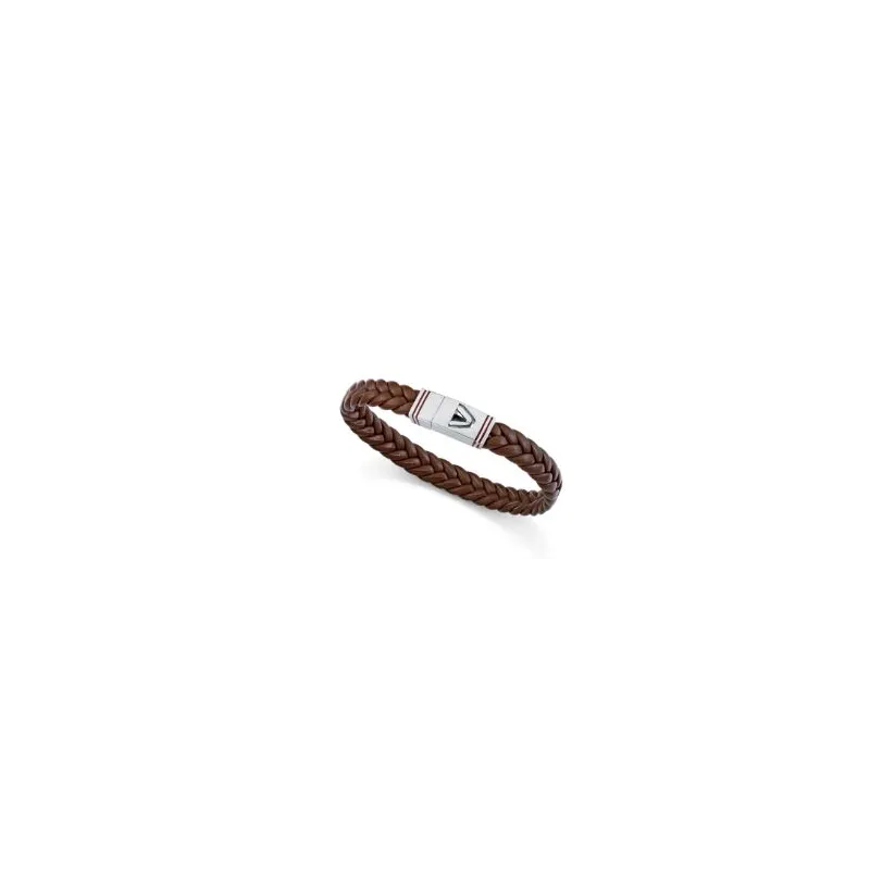 Pulsera acero y piel marron 14330P01011