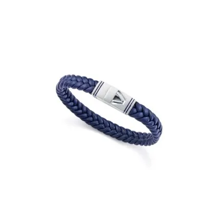 Pulsera acero y piel azul 14330P01013
