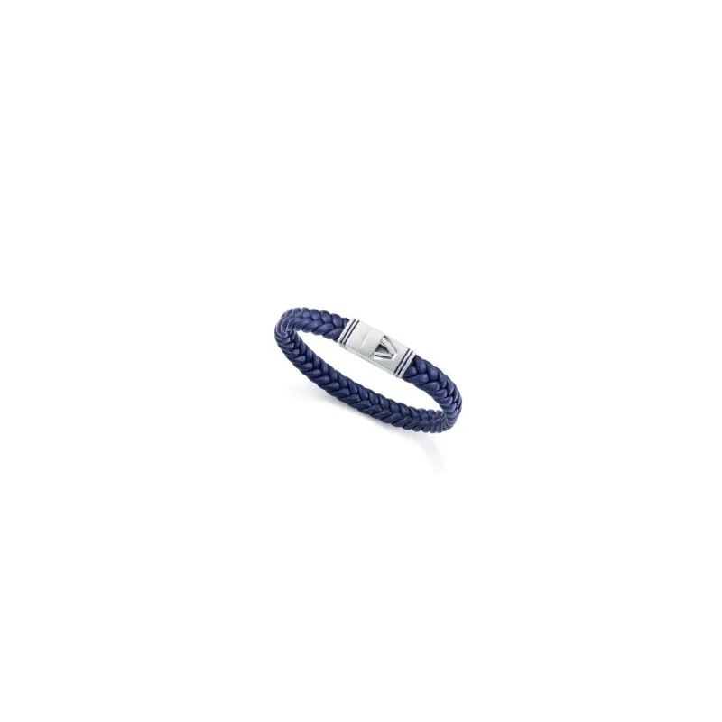 Pulsera acero y piel azul 14330P01013