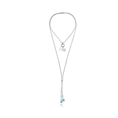 Collar acero chapado plata piedra 14344C