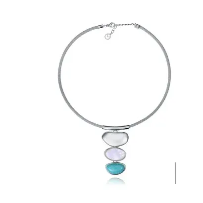 Collar acero chapado plata piedra 14349C