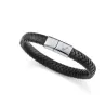 Pulsera acero y piel negra 75425P01010