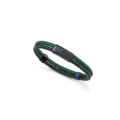 Pulsera acero  y piel negra 75426P01016