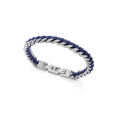 Pulsera acero piel azul 14386P01013