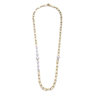 COLLAR ACERO IP DORADO Y PERLAS NAT SRA