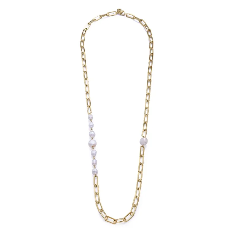 COLLAR ACERO IP DORADO Y PERLAS NAT SRA