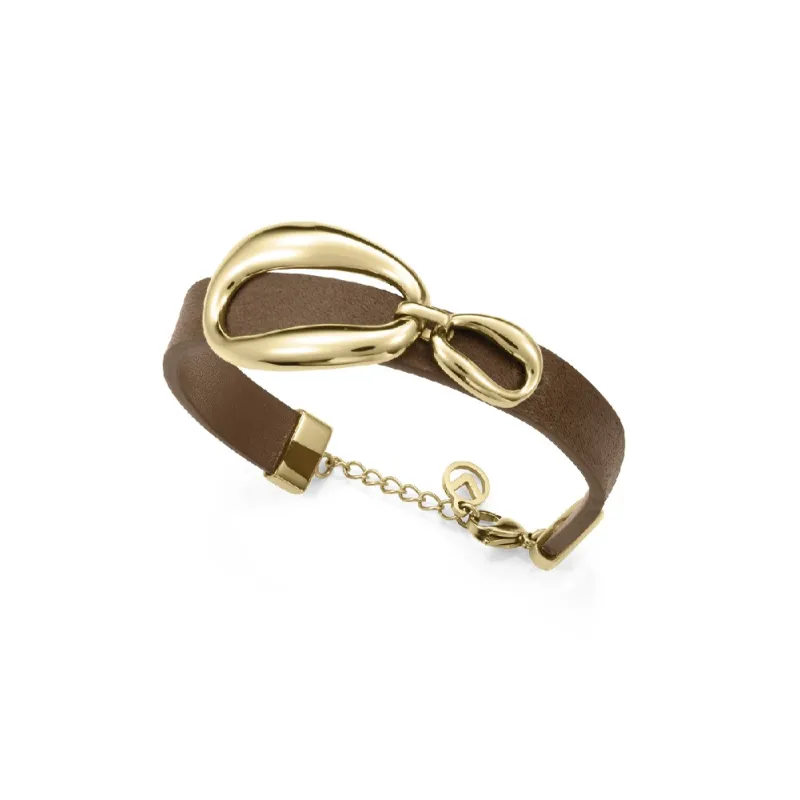 Pulsera acero ip dorado piel 15205P01011
