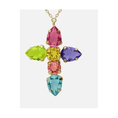 Collar largo cruz fleur A5679-MDG