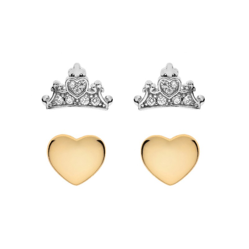 Pendientes corona corazón princesa plata Disney AG0063P