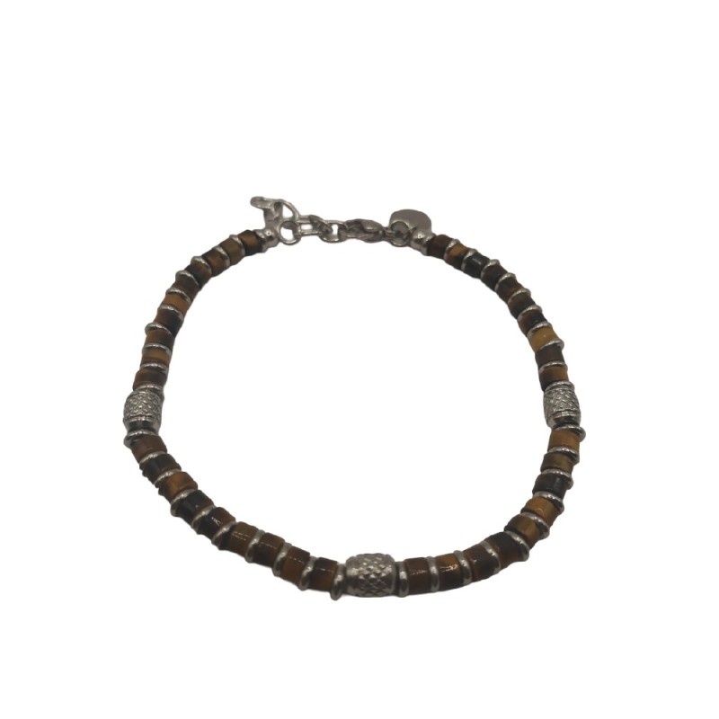 Pulsera acero con piedra natural ojo de tigre  AC.PU.10