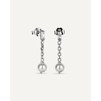 Pendientes Moon con circonitas y perlas  52.PE.07